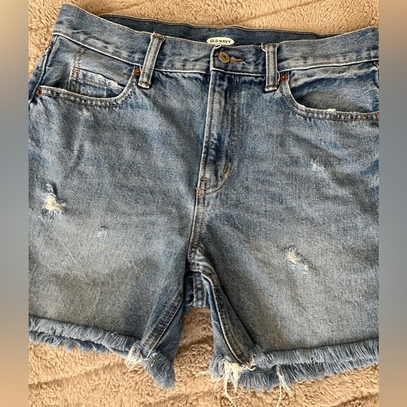 Cutoffs Shorts Long Denim Old Navy High Waist Distressed Raw Hem 3” Length SZ: 6 - Picture 7 of 7